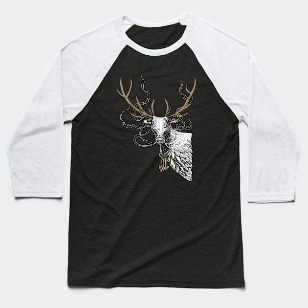 Feathered Stag Baseball T-Shirt by pakowacz